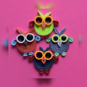 Handmade Quilling 4-Owl Wall Art – Colorful Paper Décor