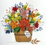 Handmade Quilling Birthday Card – Floral Basket Design
