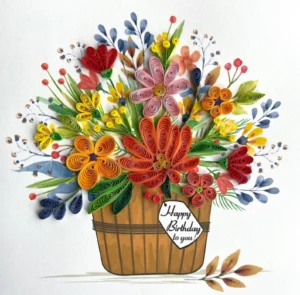 Handmade Quilling Birthday Card – Floral Basket Design