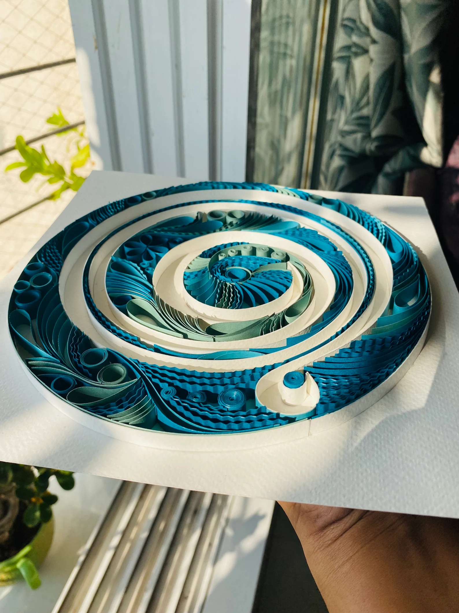 Handmade Quilling Wall Art – Spiral Floral Blue Décor - Image 6
