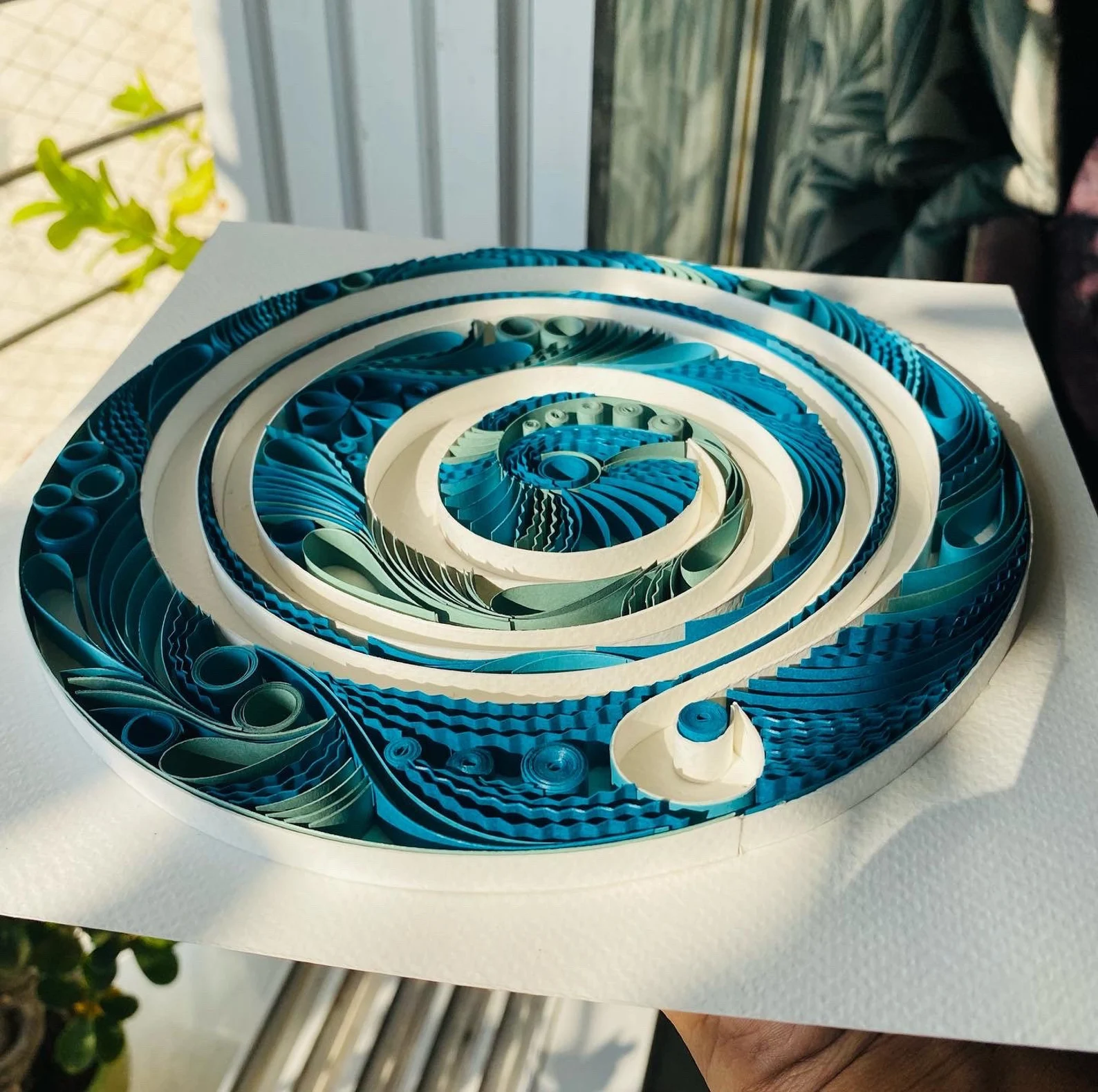 Handmade Quilling Wall Art – Spiral Floral Blue Décor - Image 4