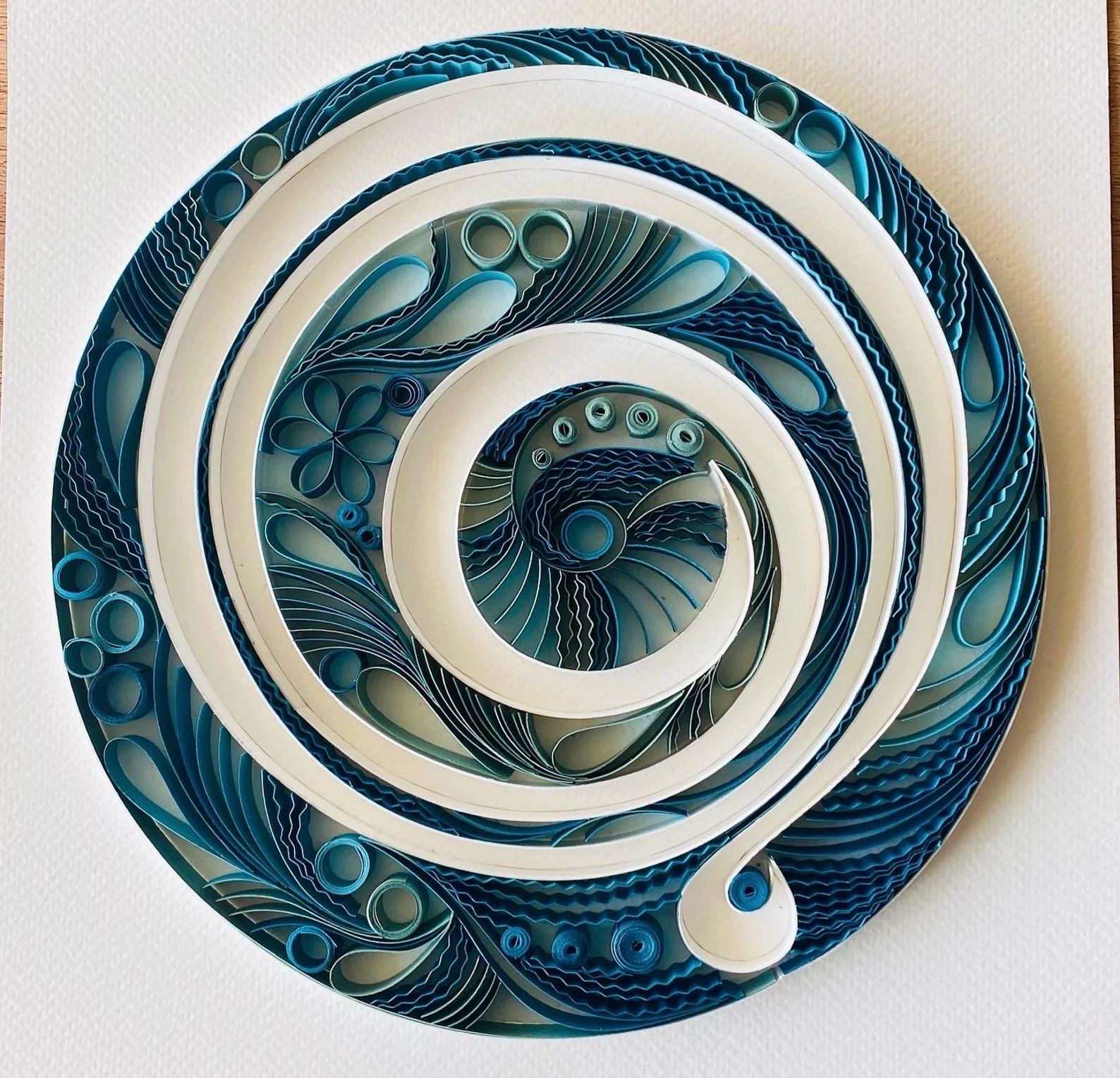 Handmade Quilling Wall Art – Spiral Floral Blue Décor - Image 2